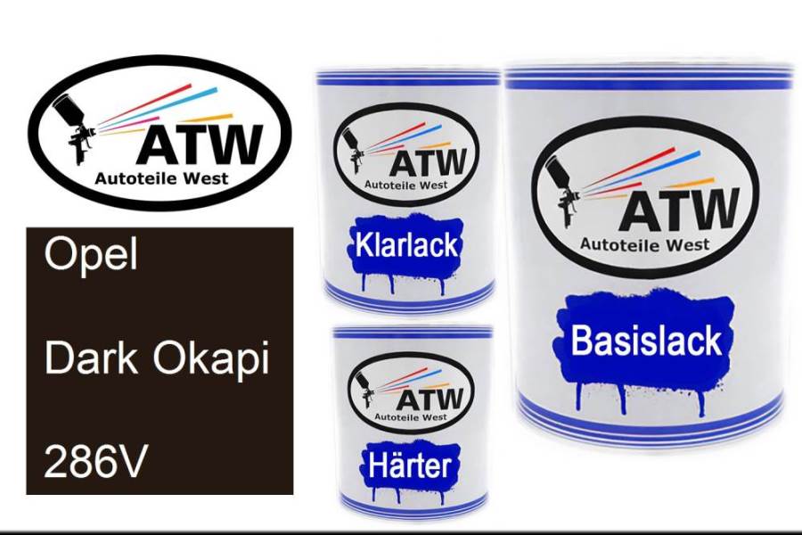 Opel, Dark Okapi, 286V: 1L Lackdose + 1L Klarlack + 500ml Härter - Set, von ATW Autoteile West.